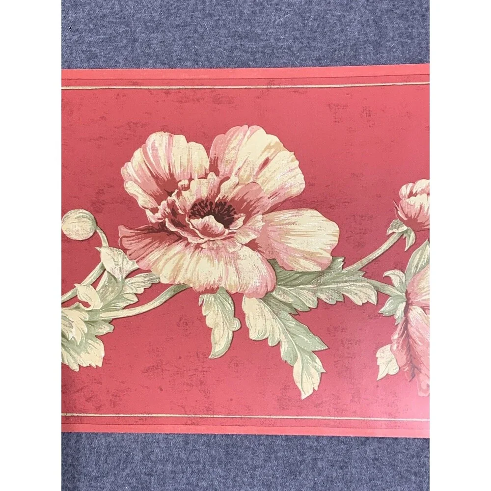 Vintage Red Imperial Wild Poppies wallpaper border 3 count